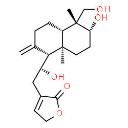 ChemSpider 2D Image | 3-{(2R)-2-Hydroxy-2-[(1R,4aS,5R,6R,8aR)-6-hydroxy-5-(hydroxymethyl)-5,8a-dimethyl-2-methylenedecahydro-1-naphthalenyl]ethyl}-2(5H)-furanone | C20H30O5