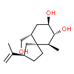 ChemSpider 2D Image | (2R,5R,6S,7R,8R,10R)-10-(Hydroxymethyl)-2-isopropenyl-6-methylspiro[4.5]decane-7,8-diol | C15H26O3