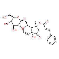 ChemSpider 2D Image | (1S,4aS,5S,7S,7aS)-1-(beta-D-Glucopyranosyloxy)-4a,5-dihydroxy-7-methyl-1,4a,5,6,7,7a-hexahydrocyclopenta[c]pyran-7-yl (2E)-3-phenylacrylate | C24H30O11