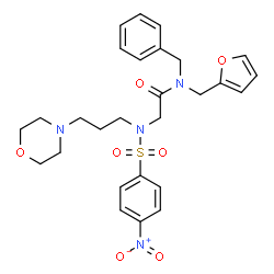 ChemSpider 2D Image | N-Benzyl-N-(2-furylmethyl)-N~2~-[3-(4-morpholinyl)propyl]-N~2~-[(4-nitrophenyl)sulfonyl]glycinamide | C27H32N4O7S