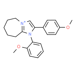 ChemSpider 2D Image | 1-(2-Methoxyphenyl)-2-(4-methoxyphenyl)-1,5,6,7,8,9-hexahydroimidazo[1,2-a]azepin-4-ium | C22H25N2O2