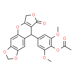 ChemSpider 2D Image | 2,6-Dimethoxy-4-(8-oxo-6,9-dihydro-8H-[1,3]dioxolo[4,5-g]furo[3,4-b]chromen-9-yl)phenyl acetate | C22H18O9