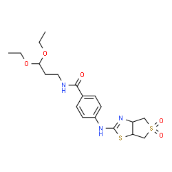 ChemSpider 2D Image | N-(3,3-Diethoxypropyl)-4-[(5,5-dioxido-3a,4,6,6a-tetrahydrothieno[3,4-d][1,3]thiazol-2-yl)amino]benzamide | C19H27N3O5S2