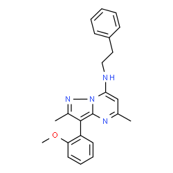 ChemSpider 2D Image | 3-(2-Methoxyphenyl)-2,5-dimethyl-N-(2-phenylethyl)pyrazolo[1,5-a]pyrimidin-7-amine | C23H24N4O