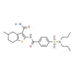 ChemSpider 2D Image | 2-{[4-(Dipropylsulfamoyl)benzoyl]amino}-5-methyl-4,5,6,7-tetrahydro-1-benzothiophene-3-carboxamide | C23H31N3O4S2