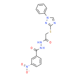 ChemSpider 2D Image | 3-Nitro-N'-{[(1-phenyl-1H-1,2,4-triazol-3-yl)sulfanyl]acetyl}benzohydrazide | C17H14N6O4S