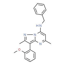 ChemSpider 2D Image | N-Benzyl-3-(2-methoxyphenyl)-2,5-dimethylpyrazolo[1,5-a]pyrimidin-7-amine | C22H22N4O