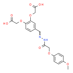 ChemSpider 2D Image | 2,2'-{[4-({[(4-Methoxyphenoxy)acetyl]hydrazono}methyl)-1,2-phenylene]bis(oxy)}diacetic acid | C20H20N2O9