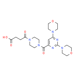 ChemSpider 2D Image | 4-[4-[(2,6-Dimorpholinopyrimidin-4-yl)carbonyl]piperazin-1-yl]-4-oxobutanoic acid | C21H30N6O6