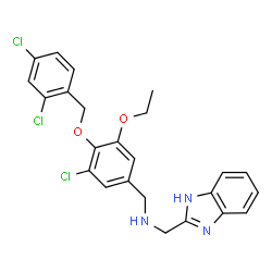 ChemSpider 2D Image | 1-(1H-Benzimidazol-2-yl)-N-{3-chloro-4-[(2,4-dichlorobenzyl)oxy]-5-ethoxybenzyl}methanamine | C24H22Cl3N3O2