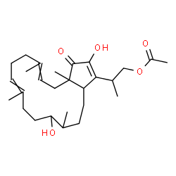 ChemSpider 2D Image | 2-(2,13-Dihydroxy-3a,6,10,14-tetramethyl-3-oxo-3,3a,4,7,8,11,12,13,14,15,16,16a-dodecahydrocyclopenta[15]annulen-1-yl)propyl acetate | C27H42O5