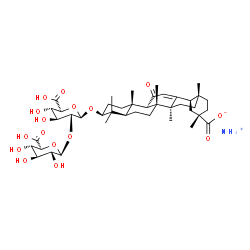 ChemSpider 2D Image | Ammonium (3beta,9beta,18alpha)-3-{[2-O-(beta-D-glucopyranuronosyl)-beta-D-glucopyranuronosyl]oxy}-11-oxoolean-12-en-29-oate | C42H65NO16