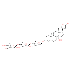 ChemSpider 2D Image | (3beta,5beta)-3-{[2,6-Dideoxy-alpha-L-xylo-hexopyranosyl-(1->4)-2,6-dideoxy-alpha-L-xylo-hexopyranosyl-(1->4)-2,6-dideoxy-alpha-L-xylo-hexopyranosyl]oxy}-14-hydroxycard-20(22)-enolide | C41H64O13