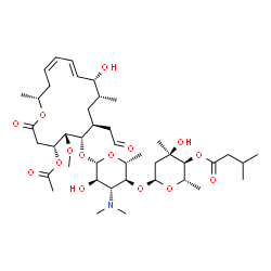 ChemSpider 2D Image | (2S,3S,4R,6S)-6-{[(2R,3S,4R,5R,6S)-6-{[(4R,5R,6S,7S,9R,10R,11E,13Z,16R)-4-Acetoxy-10-hydroxy-5-methoxy-9,16-dimethyl-2-oxo-7-(2-oxoethyl)oxacyclohexadeca-11,13-dien-6-yl]oxy}-4-(dimethylamino)-5-hydro
xy-2-methyltetrahydro-2H-pyran-3-yl]oxy}-4-hydroxy-2,4-dimethyltetrahydro-2H-pyran-3-yl 3-methylbutanoate (non-preferred name) | C42H69NO15