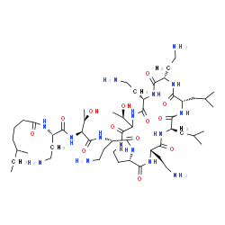 ChemSpider 2D Image | N-[(2S)-4-Amino-1-{[(2S,3R)-1-{[(2S)-4-amino-1-oxo-1-({(6S,9S,12S,15R,18S,21S)-6,9,18-tris(2-aminoethyl)-3-[(1R)-1-hydroxyethyl]-12,15-diisobutyl-2,5,8,11,14,17,20-heptaoxo-1,4,7,10,13,16,19-heptaazac
yclotricosan-21-yl}amino)-2-butanyl]amino}-3-hydroxy-1-oxo-2-butanyl]amino}-1-oxo-2-butanyl]-5-methylheptanamide | C52H98N16O13