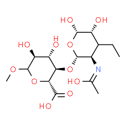 ChemSpider 2D Image | (2R,3R,4S,5S)-3-({(2R,3R,5R,6S)-4-Ethyl-5,6-dihydroxy-3-[(Z)-(1-hydroxyethylidene)amino]tetrahydro-2H-pyran-2-yl}oxy)-4,5-dihydroxy-6-methoxytetrahydro-2H-pyran-2-carboxylic acid (non-preferred name) | C16H27NO11