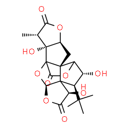 ChemSpider 2D Image | (3R,6R,8S,9R,11S,13S,16S,17R)-6,9,17-Trihydroxy-16-methyl-8-(2-methyl-2-propanyl)-2,4,14,19-tetraoxahexacyclo[8.7.2.0~1,11~.0~3,7~.0~7,11~.0~13,17~]nonadecane-5,15,18-trione | C20H24O10