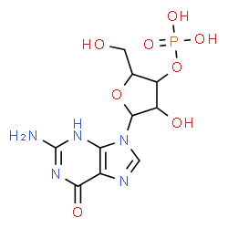 ChemSpider 2D Image | 2-Amino-9-(3-O-phosphonopentofuranosyl)-3,9-dihydro-6H-purin-6-one | C10H14N5O8P