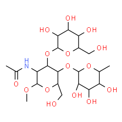ChemSpider 2D Image | Methyl 6-deoxyhexopyranosyl-(1->4)-[hexopyranosyl-(1->3)]-2-acetamido-2-deoxyhexopyranoside | C21H37NO15