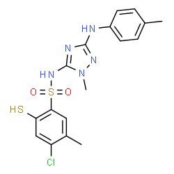 ChemSpider 2D Image | 4-Chloro-2-mercapto-5-methyl-N-{1-methyl-3-[(4-methylphenyl)amino]-1H-1,2,4-triazol-5-yl}benzenesulfonamide | C17H18ClN5O2S2