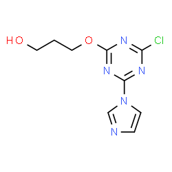 ChemSpider 2D Image | 3-{[4-Chloro-6-(1H-imidazol-1-yl)-1,3,5-triazin-2-yl]oxy}-1-propanol | C9H10ClN5O2