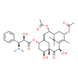 ChemSpider 2D Image | (1R,2S,5S,7S,8S,10R,13S)-2,13-Diacetoxy-7,10-dihydroxy-8,12,15,15-tetramethyl-9-oxotricyclo[9.3.1.1~4,8~]hexadeca-3,11-dien-5-yl (2R,3S)-3-(dimethylamino)-2-hydroxy-3-phenylpropanoate | C35H47NO10