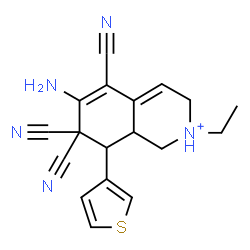 ChemSpider 2D Image | 6-Amino-5,7,7-tricyano-2-ethyl-8-(3-thienyl)-1,2,3,7,8,8a-hexahydroisoquinolinium | C18H18N5S