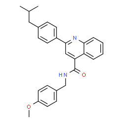 ChemSpider 2D Image | 2-(4-Isobutylphenyl)-N-(4-methoxybenzyl)-4-quinolinecarboxamide | C28H28N2O2