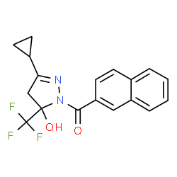 ChemSpider 2D Image | [3-Cyclopropyl-5-hydroxy-5-(trifluoromethyl)-4,5-dihydro-1H-pyrazol-1-yl](2-naphthyl)methanone | C18H15F3N2O2