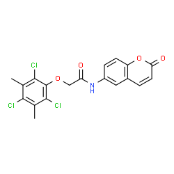 ChemSpider 2D Image | N-(2-Oxo-2H-chromen-6-yl)-2-(2,4,6-trichloro-3,5-dimethylphenoxy)acetamide | C19H14Cl3NO4