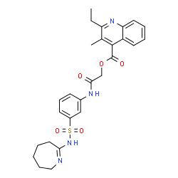 ChemSpider 2D Image | 2-Oxo-2-{[3-(3,4,5,6-tetrahydro-2H-azepin-7-ylsulfamoyl)phenyl]amino}ethyl 2-ethyl-3-methyl-4-quinolinecarboxylate | C27H30N4O5S