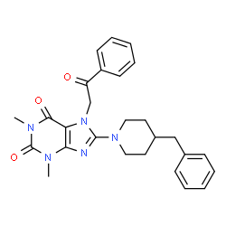 ChemSpider 2D Image | 8-(4-Benzyl-1-piperidinyl)-1,3-dimethyl-7-(2-oxo-2-phenylethyl)-3,7-dihydro-1H-purine-2,6-dione | C27H29N5O3