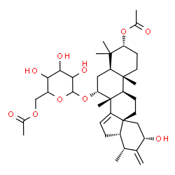 ChemSpider 2D Image | (3alpha,5alpha,7alpha,13alpha,17alpha,20R,23S)-7-[(6-O-Acetylhexopyranosyl)oxy]-23-hydroxy-4,4,8-trimethyl-22-methylene-13,24-cyclo-18-norchol-14-en-3-yl acetate | C37H56O10