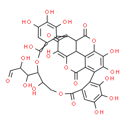 ChemSpider 2D Image | 2,3-Dihydroxy-3-(3,4,5,8,11,17,18,19,22,23,34-undecahydroxy-14,26,31,35-tetraoxo-9,13,25,32-tetraoxaheptacyclo[25.8.0.0~2,7~.0~15,20~.0~21,30~.0~24,29~.0~28,33~]pentatriaconta-1,3,5,7,15,17,19,21,23,2
9,33-undecaen-10-yl)propanal | C34H24O22