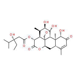 ChemSpider 2D Image | (1beta,11alpha,12alpha,15beta)-1,11,12-Trihydroxy-2,16-dioxo-11,20-epoxypicras-3-en-15-yl (3S)-3-ethyl-3-hydroxy-4-methylpentanoate | C28H40O10