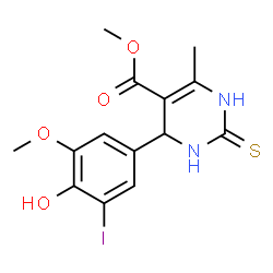 ChemSpider 2D Image | Methyl 4-(4-hydroxy-3-iodo-5-methoxyphenyl)-6-methyl-2-thioxo-1,2,3,4-tetrahydro-5-pyrimidinecarboxylate | C14H15IN2O4S
