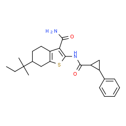 ChemSpider 2D Image | 6-(2-Methyl-2-butanyl)-2-{[(2-phenylcyclopropyl)carbonyl]amino}-4,5,6,7-tetrahydro-1-benzothiophene-3-carboxamide | C24H30N2O2S