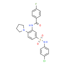 ChemSpider 2D Image | N-{5-[(4-Chlorophenyl)sulfamoyl]-2-(1-pyrrolidinyl)phenyl}-4-fluorobenzamide | C23H21ClFN3O3S