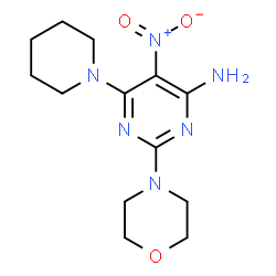 ChemSpider 2D Image | 2-(4-Morpholinyl)-5-nitro-6-(1-piperidinyl)-4-pyrimidinamine | C13H20N6O3