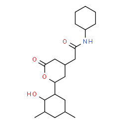 ChemSpider 2D Image | N-Cyclohexyl-2-[2-(2-hydroxy-3,5-dimethylcyclohexyl)-6-oxotetrahydro-2H-pyran-4-yl]acetamide | C21H35NO4