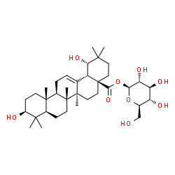 ChemSpider 2D Image | 1-O-[(3beta,19alpha)-3,19-Dihydroxy-28-oxoolean-12-en-28-yl]-beta-D-glucopyranose | C36H58O9