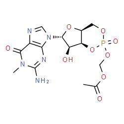 ChemSpider 2D Image | {[(4aS,6R,7R,7aS)-6-(2-Amino-1-methyl-6-oxo-1,6-dihydro-9H-purin-9-yl)-7-hydroxy-2-oxidotetrahydro-4H-furo[3,2-d][1,3,2]dioxaphosphinin-2-yl]oxy}methyl acetate | C14H18N5O9P