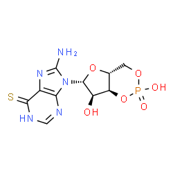 ChemSpider 2D Image | 8-Amino-9-[(4aR,6R,7R,7aS)-2,7-dihydroxy-2-oxidotetrahydro-4H-furo[3,2-d][1,3,2]dioxaphosphinin-6-yl]-1,9-dihydro-6H-purine-6-thione | C10H12N5O6PS