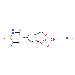 ChemSpider 2D Image | 1-[(4aR,6R,7aS)-2,2-Dihydroxytetrahydro-4H-2lambda~5~-furo[3,2-d][1,3,2]dioxaphosphinin-6-yl]-5-iodo-2,4(1H,3H)-pyrimidinedione ammoniate (1:1) | C9H15IN3O7P