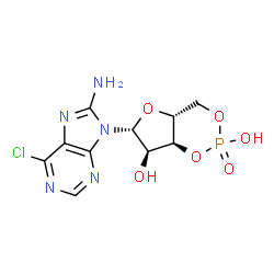 ChemSpider 2D Image | (4aR,6R,7R,7aS)-6-(8-Amino-6-chloro-9H-purin-9-yl)tetrahydro-4H-furo[3,2-d][1,3,2]dioxaphosphinine-2,7-diol 2-oxide | C10H11ClN5O6P