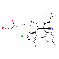 ChemSpider 2D Image | (3S,4R,5S)-3-(3-Chloro-5-fluorophenyl)-4-(4-chloro-2-fluorophenyl)-4-cyano-N-[(3S)-3,4-dihydroxybutyl]-5-(2,2-dimethylpropyl)-D-prolinamide | C27H31Cl2F2N3O3