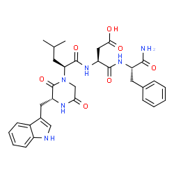 ChemSpider 2D Image | N-{(2S)-2-[(3R)-3-(1H-Indol-3-ylmethyl)-2,5-dioxo-1-piperazinyl]-4-methylpentanoyl}-L-alpha-aspartyl-L-phenylalaninamide | C32H38N6O7