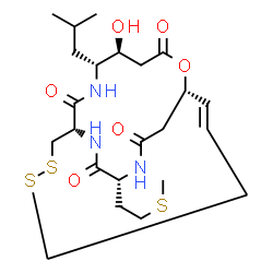 ChemSpider 2D Image | (1S,5S,6R,9S,15E,20R)-5-Hydroxy-6-isobutyl-20-[2-(methylsulfanyl)ethyl]-2-oxa-11,12-dithia-7,19,22-triazabicyclo[7.7.6]docos-15-ene-3,8,18,21-tetrone | C23H37N3O6S3