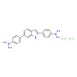 ChemSpider 2D Image | 4,4'-(1H-Indole-2,6-diyl)dibenzenecarboximidamide dihydrochloride | C22H21Cl2N5