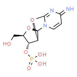 ChemSpider 2D Image | (2R,3R,3aR,9aR)-2-(Hydroxymethyl)-6-imino-2,3,3a,9a-tetrahydro-6H-furo[2',3':4,5][1,3]oxazolo[3,2-a]pyrimidin-3-yl dihydrogen phosphate | C9H12N3O7P